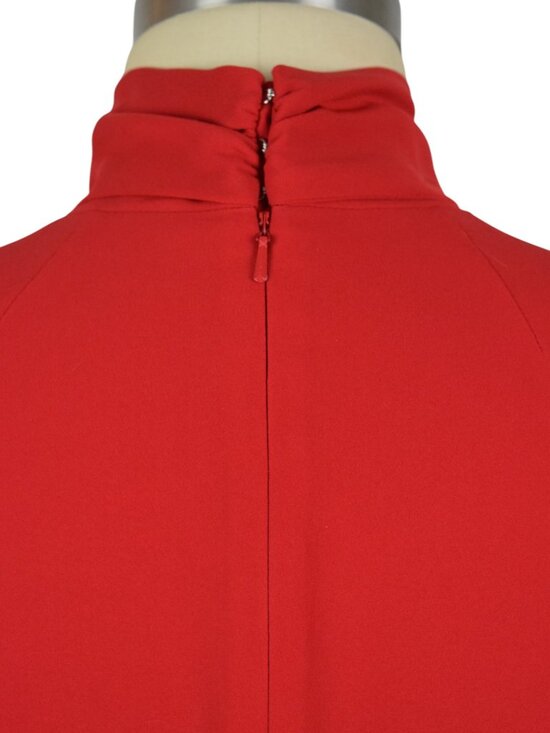 KAREN MILLEN HIGH NECK RED FLOUNCE HEM DRESS - Picture 7 of 9